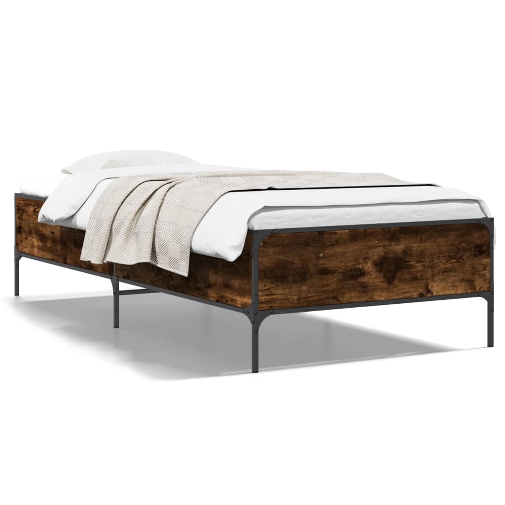 vidaXL Bed Frame without Mattress Smoked Oak 100x200 cm 2