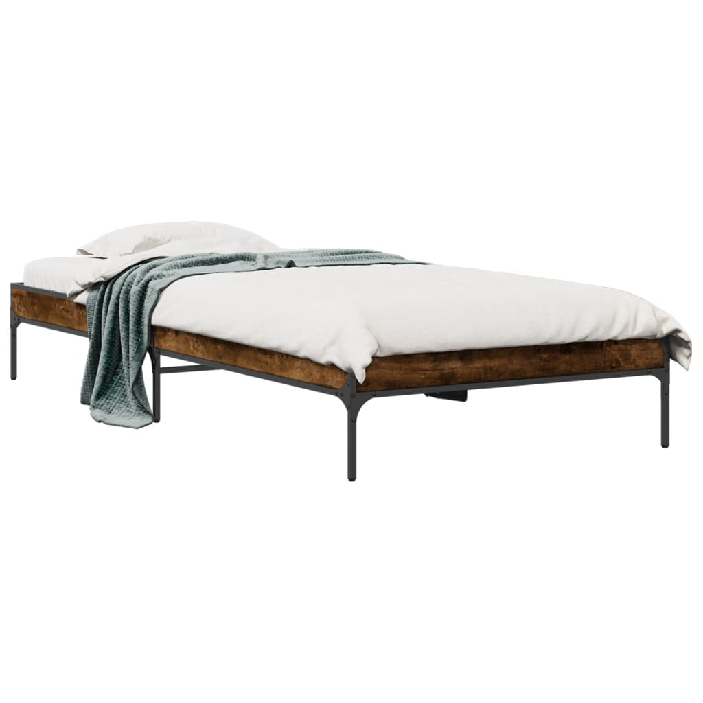 vidaXL Bed Frame without Mattress Smoked Oak 100x200 cm 2
