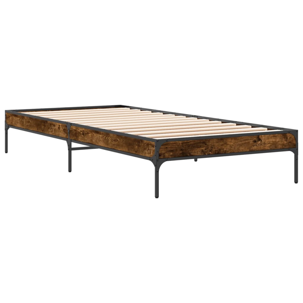 vidaXL Bed Frame without Mattress Smoked Oak 100x200 cm 3