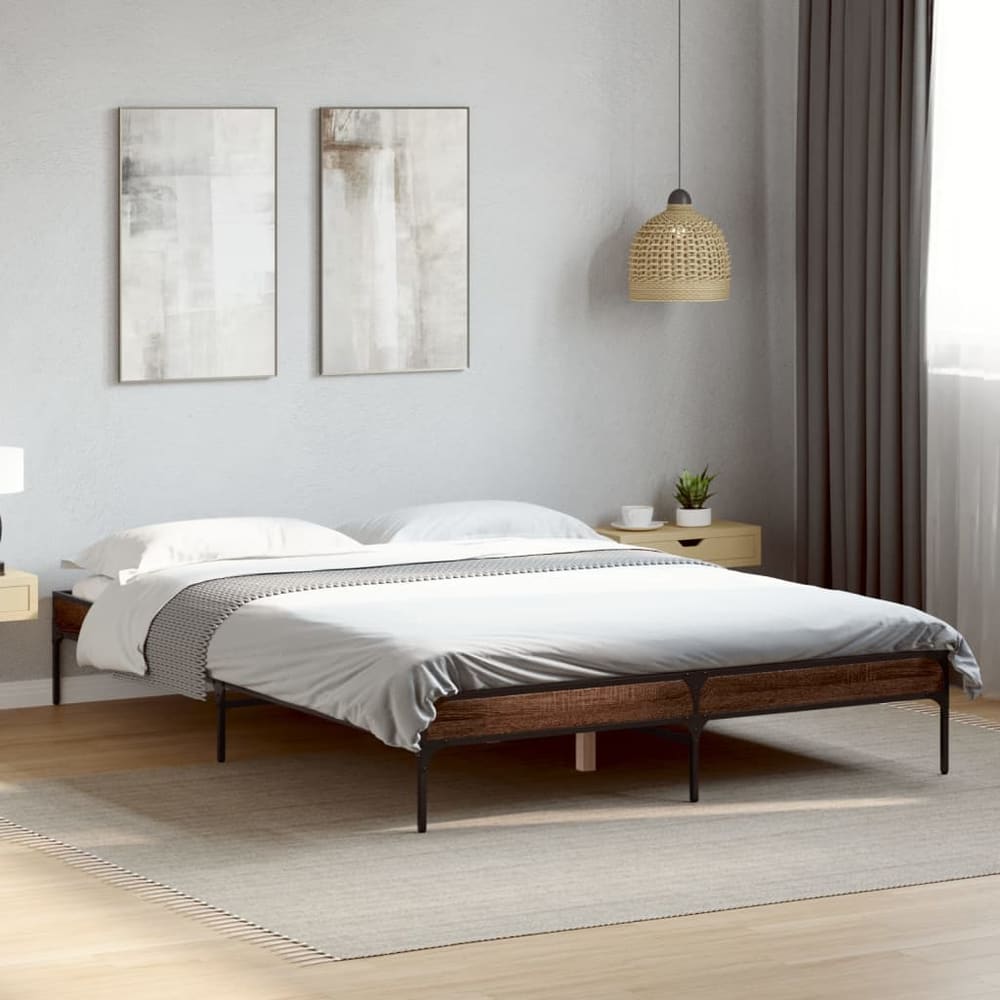 Bed Frame without Mattress Height 30 cm Length 200 cm Brown Oak 120 cm