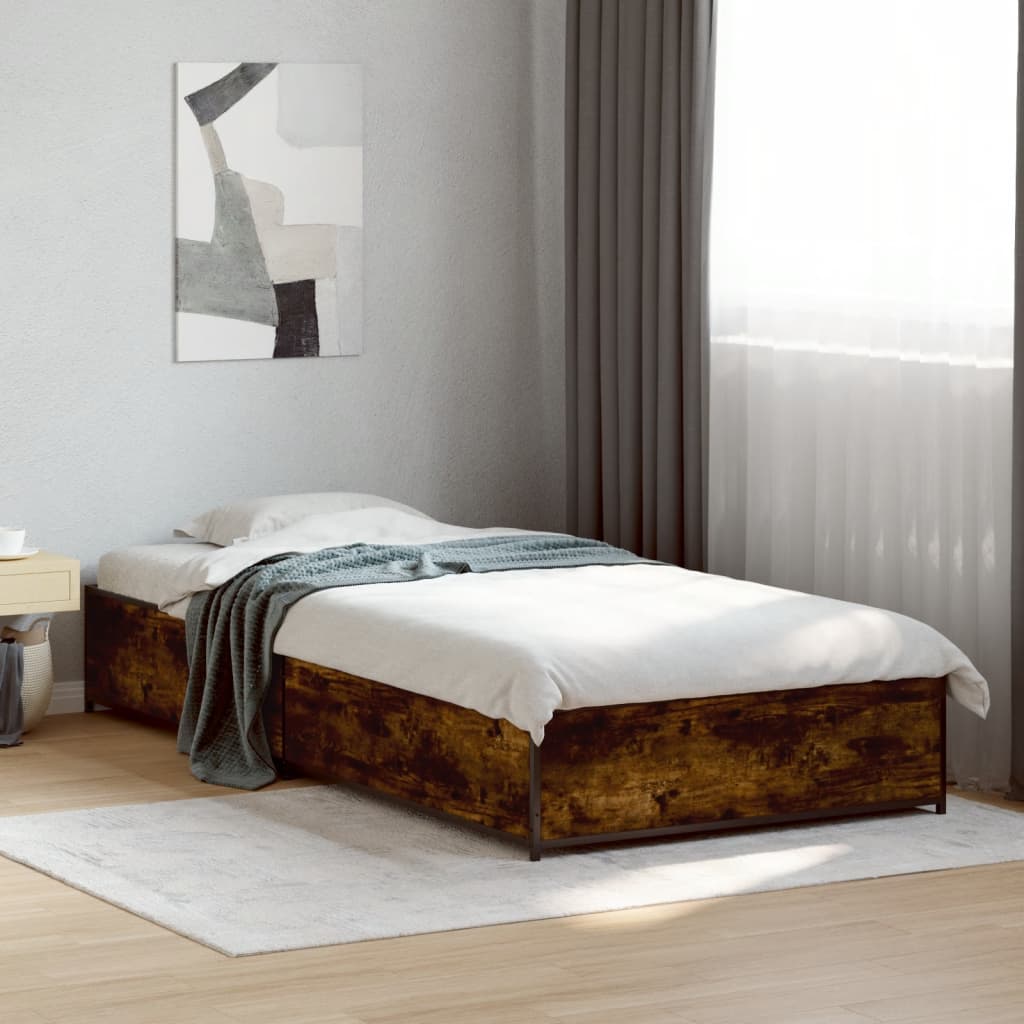 vidaXL Bed Frame without Mattress Smoked Oak 75x190 cm Small Single 1