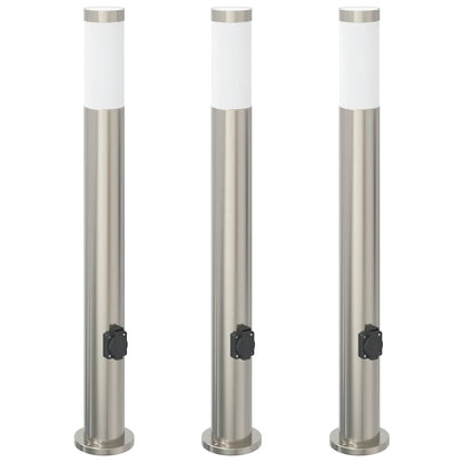 vidaXL Bollard Lights with Outlet 3pcs 80 cm Stainless Steel IP44 2