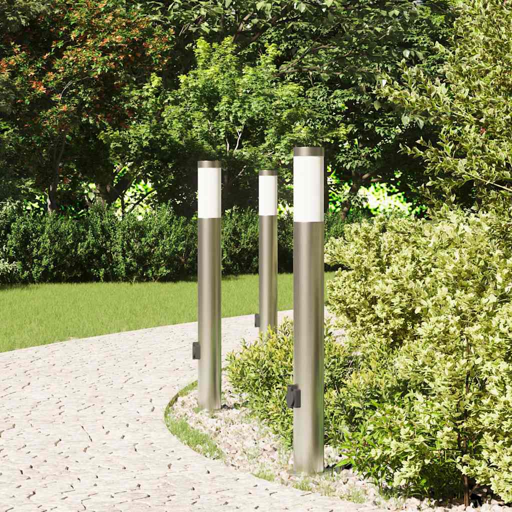 vidaXL Bollard Lights with Outlet 3pcs 80 cm Stainless Steel IP44 3