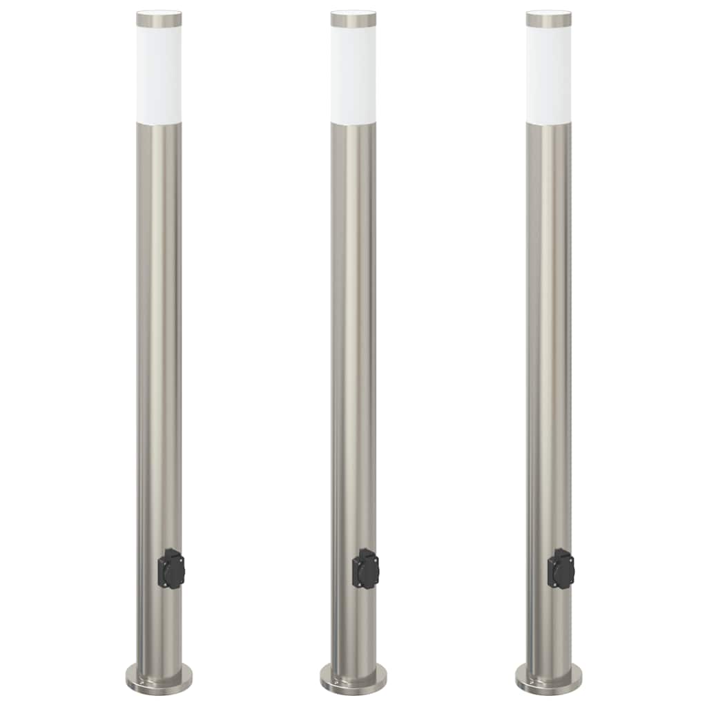 vidaXL Bollard Lights with Outlet 3pcs 110 cm Stainless Steel IP44 2