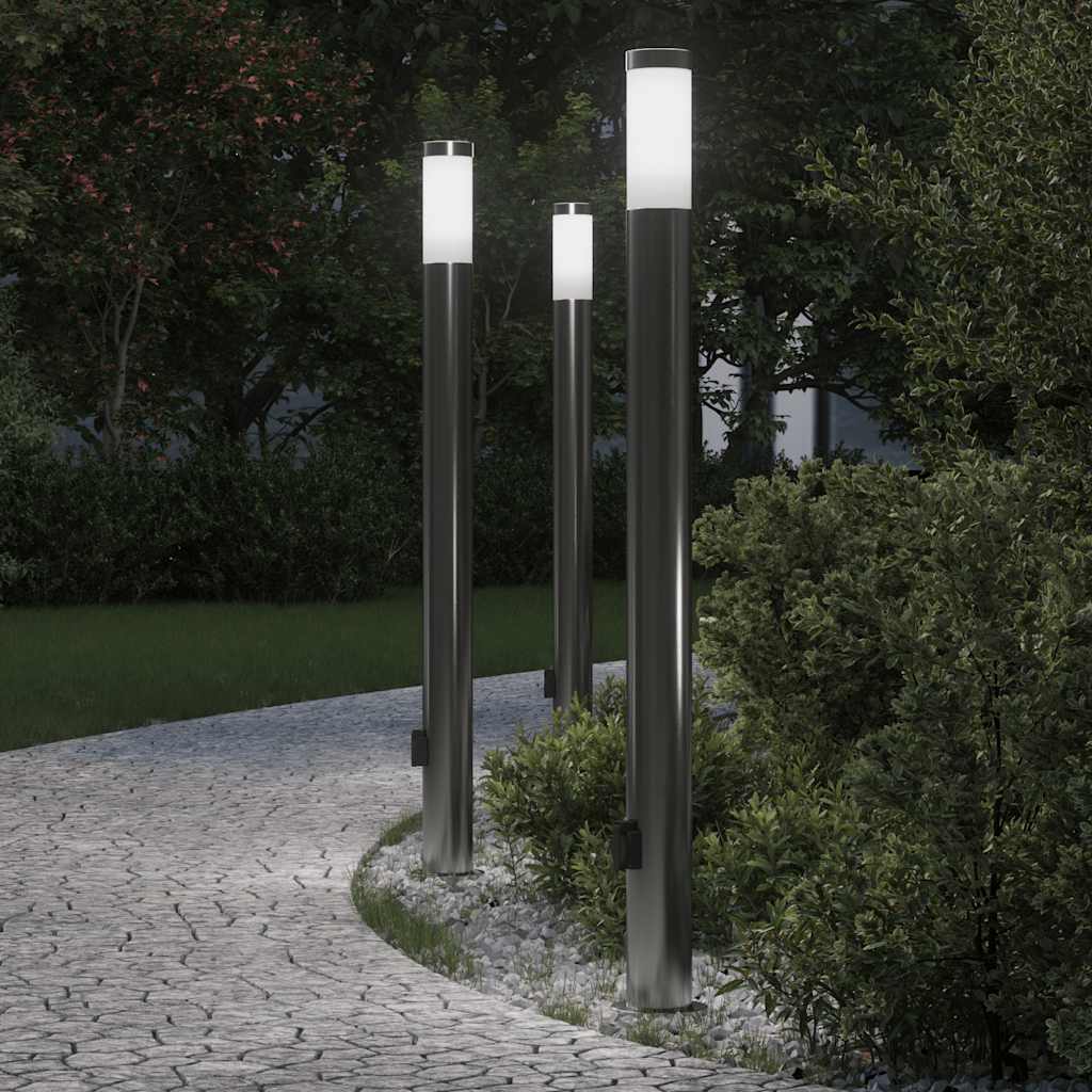 vidaXL Bollard Lights with Outlet 3pcs 110 cm Stainless Steel IP44 1