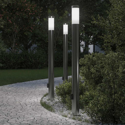 vidaXL Bollard Lights with Outlet 3pcs 110 cm Stainless Steel IP44 1