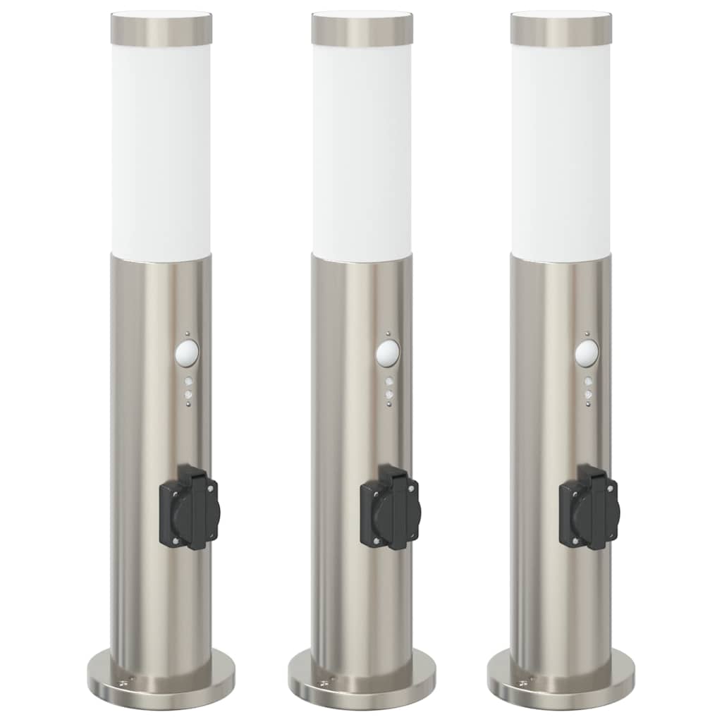 vidaXL Bollard Lights with Sensor&Outlet 3pcs 50 cm Stainless Steel IP44 2