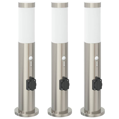 vidaXL Bollard Lights with Sensor&Outlet 3pcs 50 cm Stainless Steel IP44 2