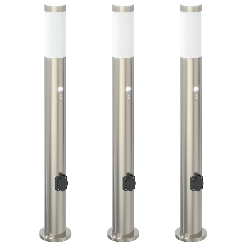 vidaXL Bollard Lights with Sensor&Outlet 3pcs 80 cm 2