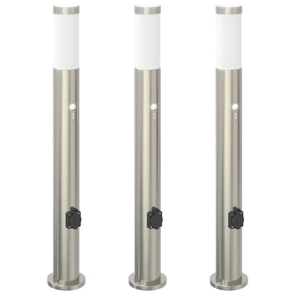 vidaXL Bollard Lights with Sensor&Outlet 3pcs 80 cm 2