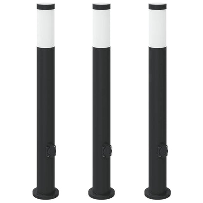 vidaXL Bollard Lights with Outlet 3pcs 80 cm Stainless Steel IP44 2