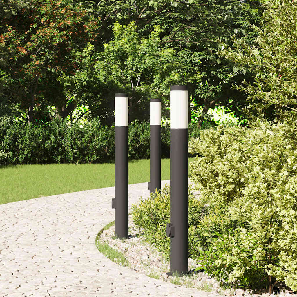 vidaXL Bollard Lights with Outlet 3pcs 80 cm Stainless Steel IP44 3