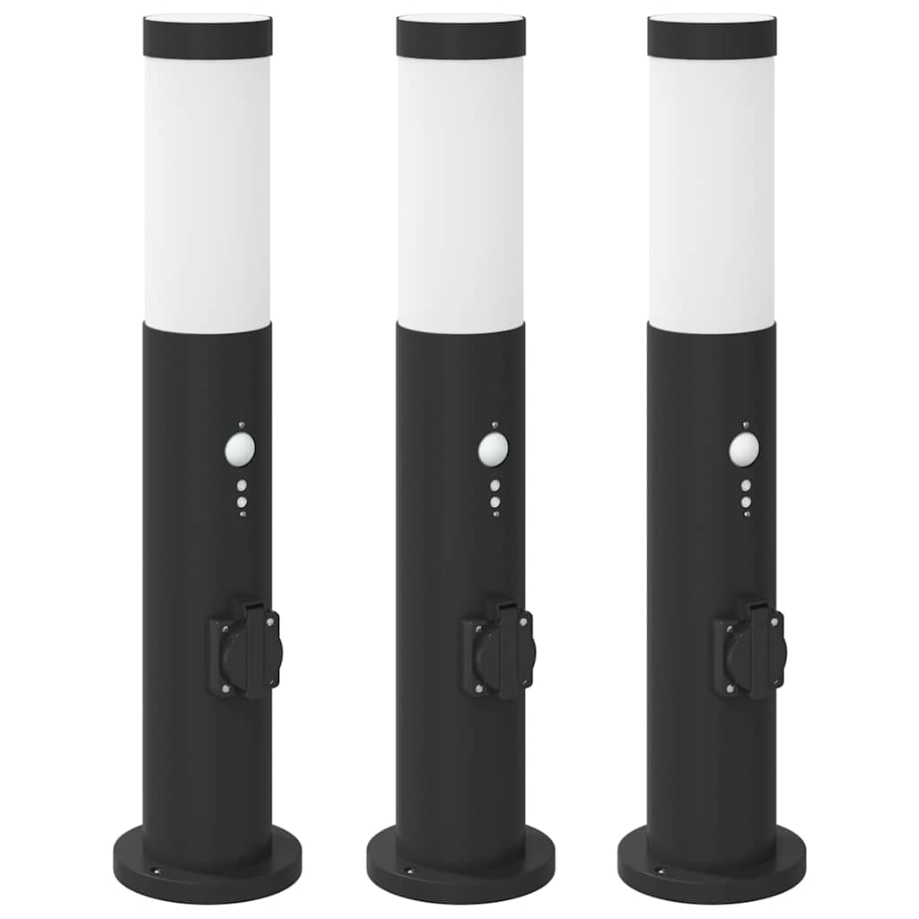 vidaXL Bollard Lights with Sensor&Outlet 3pcs 50 cm Stainless Steel IP44 2