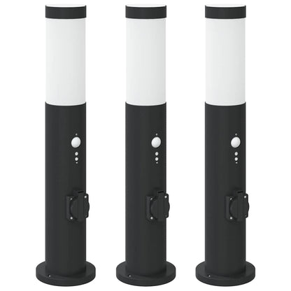 vidaXL Bollard Lights with Sensor&Outlet 3pcs 50 cm Stainless Steel IP44 2