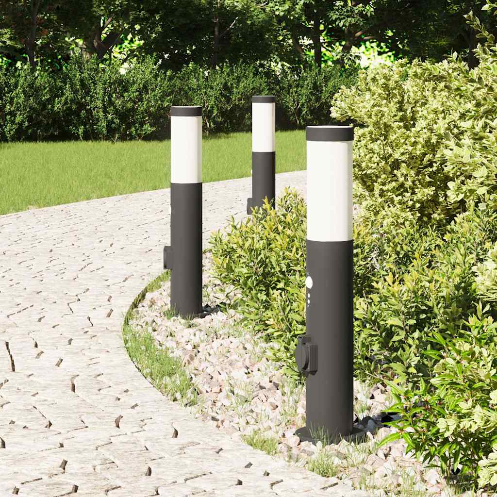 vidaXL Bollard Lights with Sensor&Outlet 3pcs 50 cm Stainless Steel IP44 3