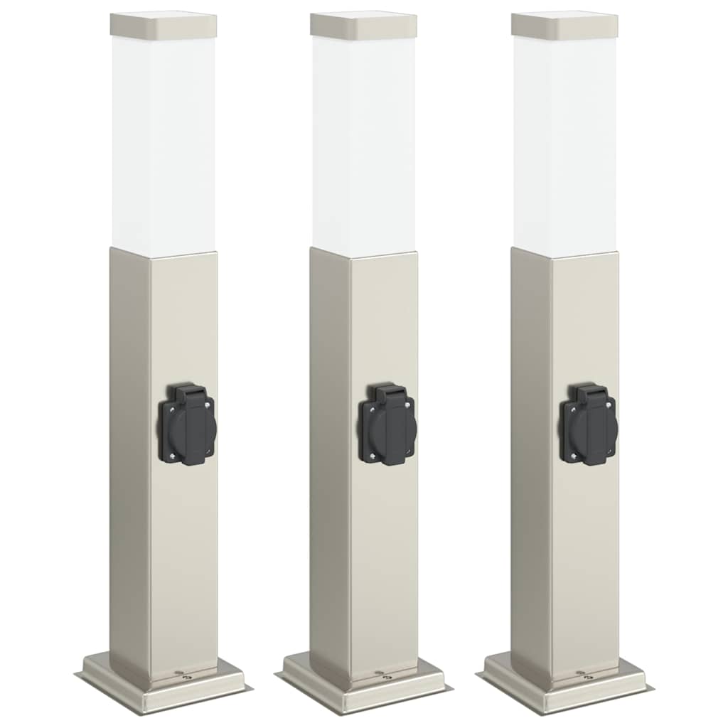 vidaXL Bollard Lights with Outlet 3 pcs 50 cm Stainless Steel IP44 2