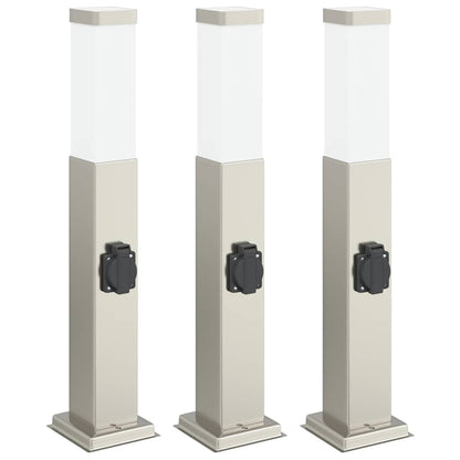 vidaXL Bollard Lights with Outlet 3 pcs 50 cm Stainless Steel IP44 2