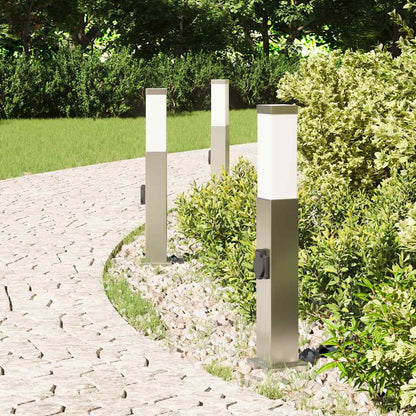vidaXL Bollard Lights with Outlet 3 pcs 50 cm Stainless Steel IP44 3