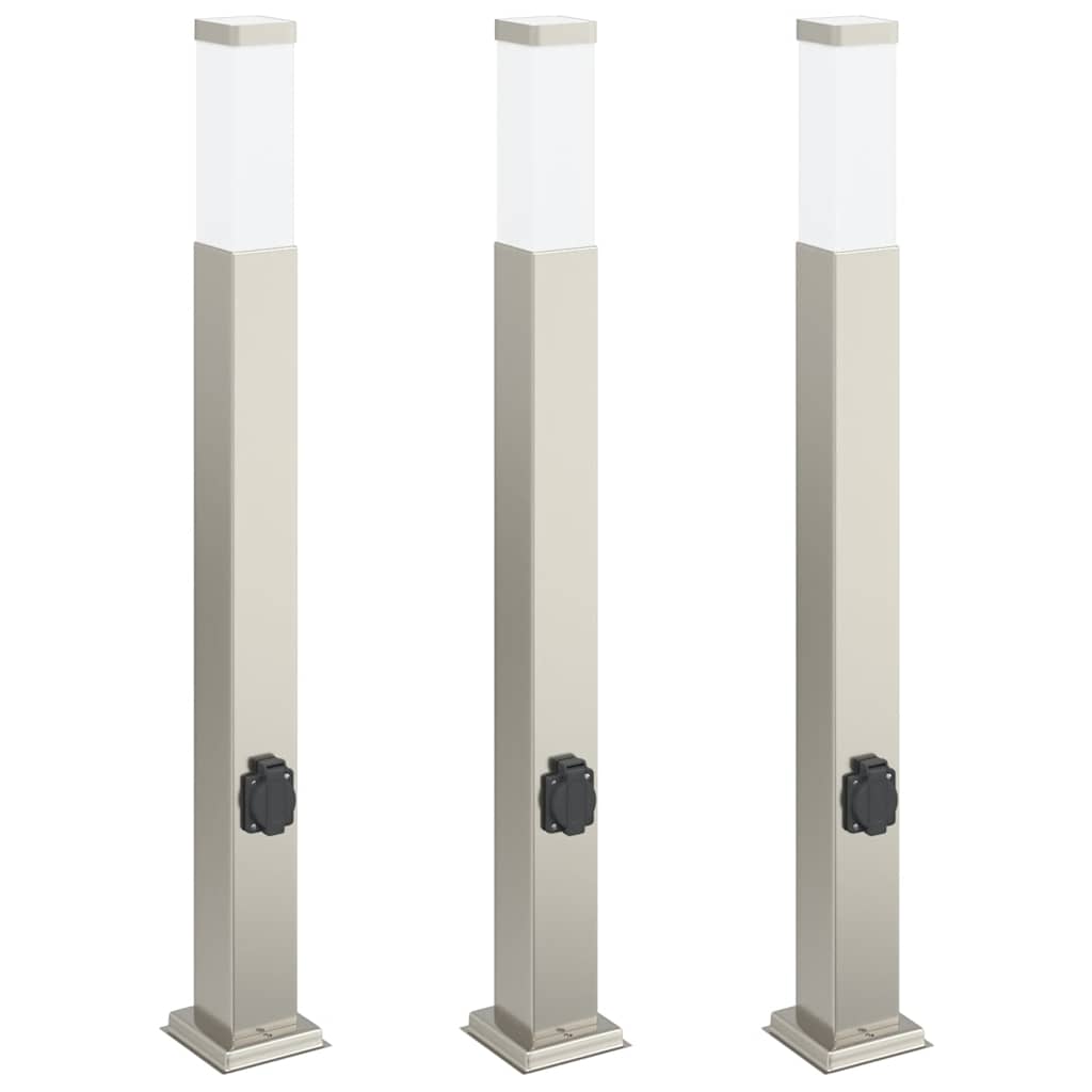 vidaXL Bollard Lights with Outlet 3 pcs 80 cm Stainless Steel IP44 2