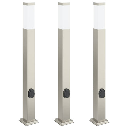vidaXL Bollard Lights with Outlet 3 pcs 80 cm Stainless Steel IP44 2