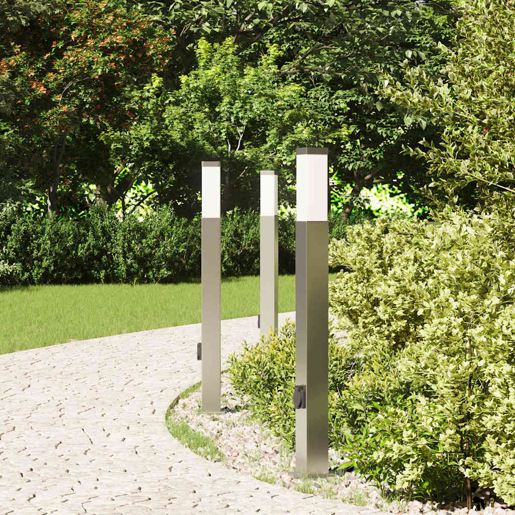 vidaXL Bollard Lights with Outlet 3 pcs 80 cm Stainless Steel IP44 3