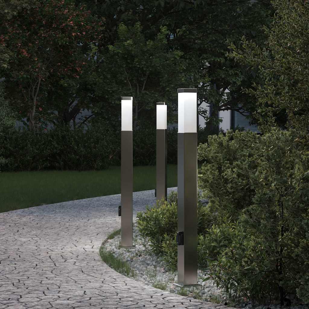 vidaXL Bollard Lights with Outlet 3 pcs 80 cm Stainless Steel IP44 1