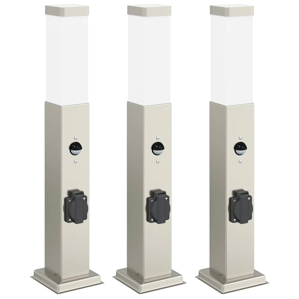 vidaXL Bollard Lights with Sensor&Outlet 3 pcs 50 cm Stainless Steel IP44 2
