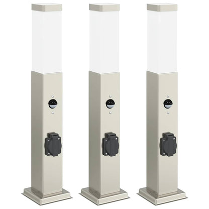 vidaXL Bollard Lights with Sensor&Outlet 3 pcs 50 cm Stainless Steel IP44 2