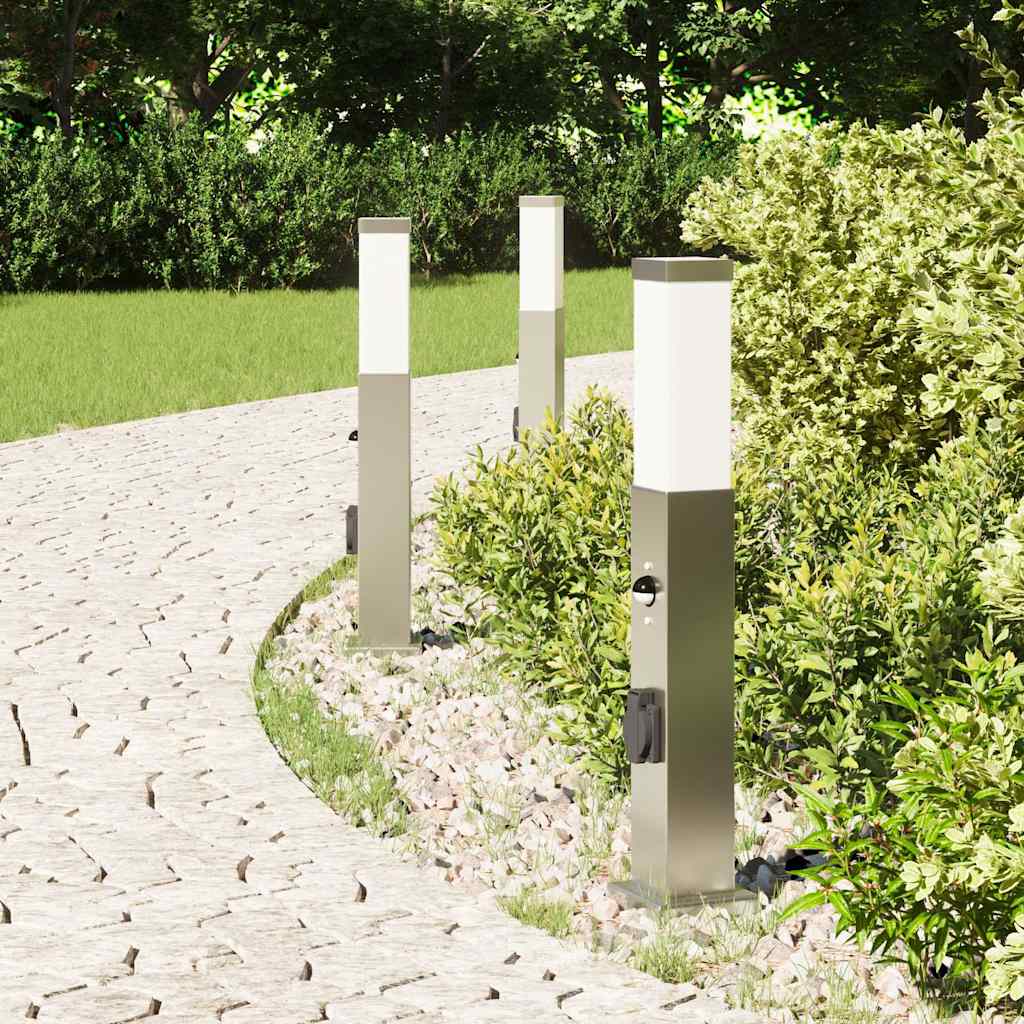 vidaXL Bollard Lights with Sensor&Outlet 3 pcs 50 cm Stainless Steel IP44 3