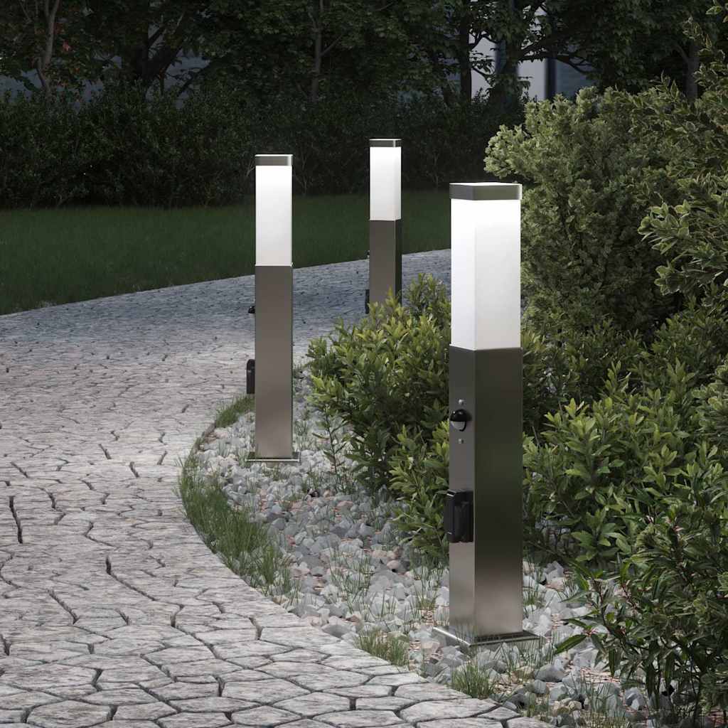 vidaXL Bollard Lights with Sensor&Outlet 3 pcs 50 cm Stainless Steel IP44 1
