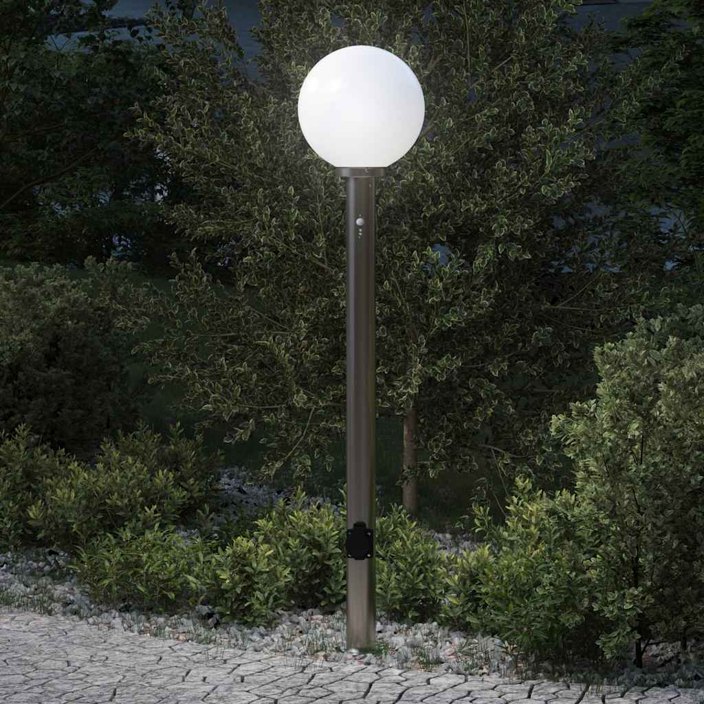 vidaXL Bollard Light with Sensor&Outlet 120 cm Stainless Steel IP44 1