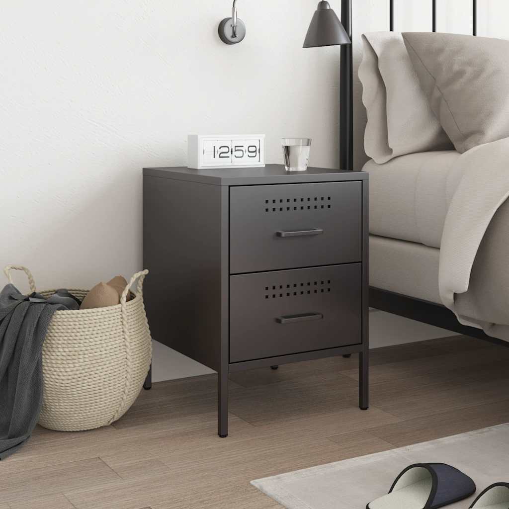 vidaXL Bedside Cabinet Black 36x39x50.5 cm Steel 3