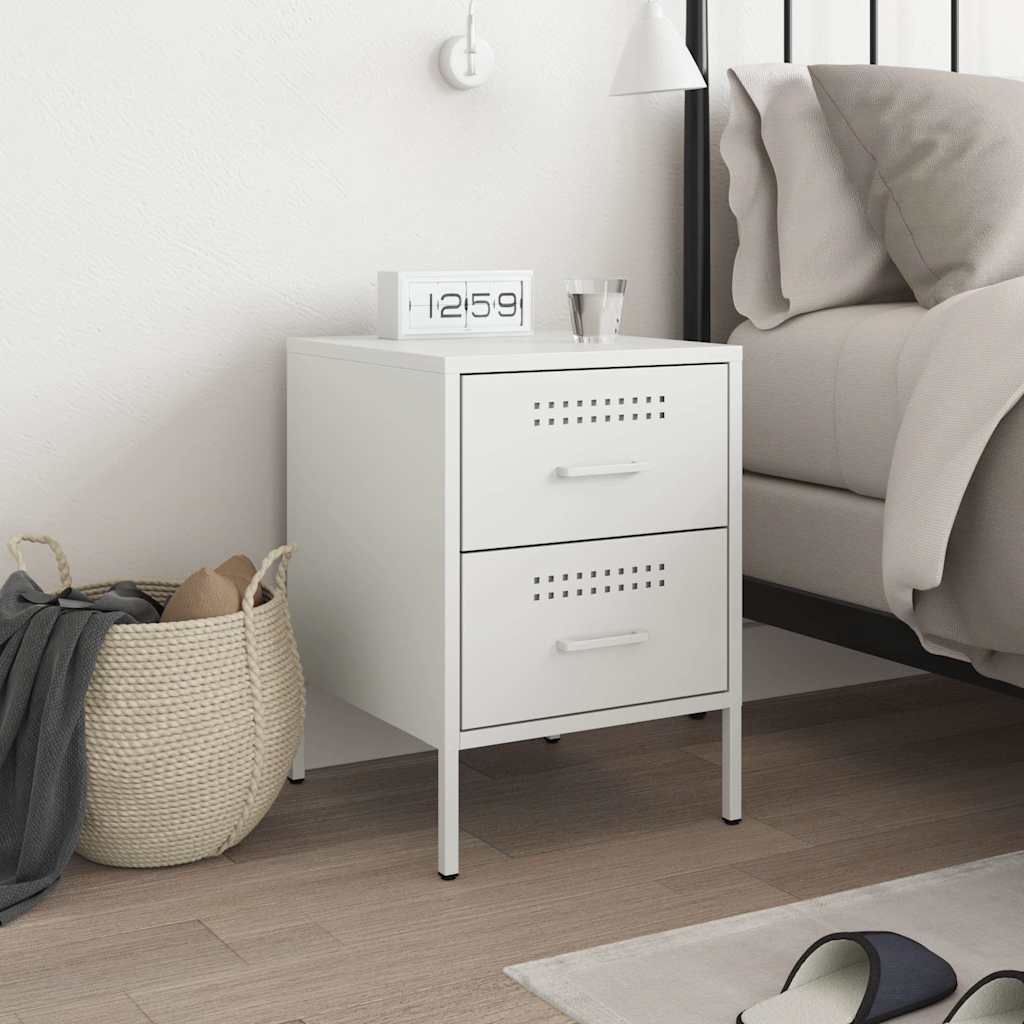 vidaXL Bedside Cabinet White 36x39x50.5 cm Steel 3