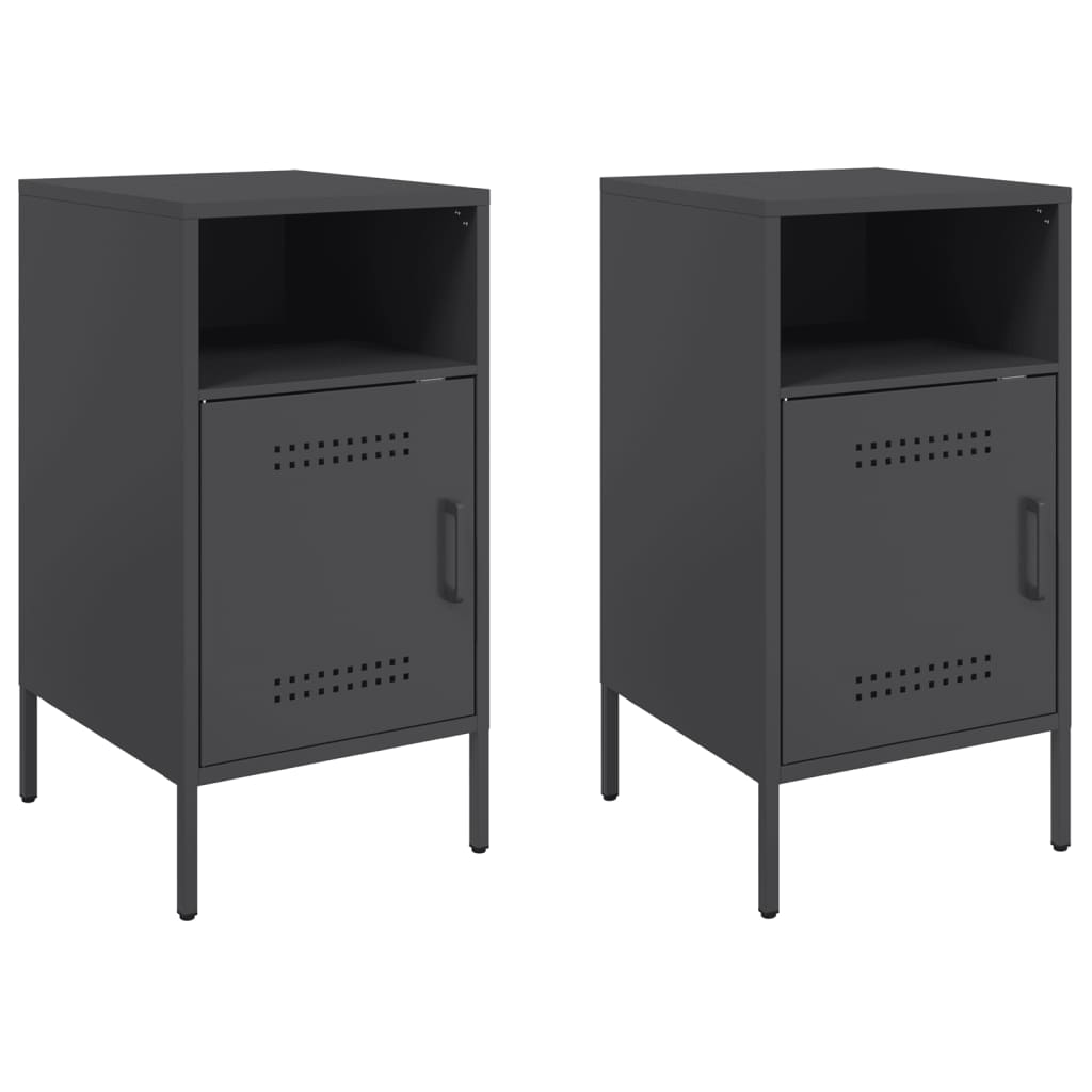 vidaXL Bedside Cabinet | Set of 2 | Black | Cold-rolled steel | Adjustable Feet 2
