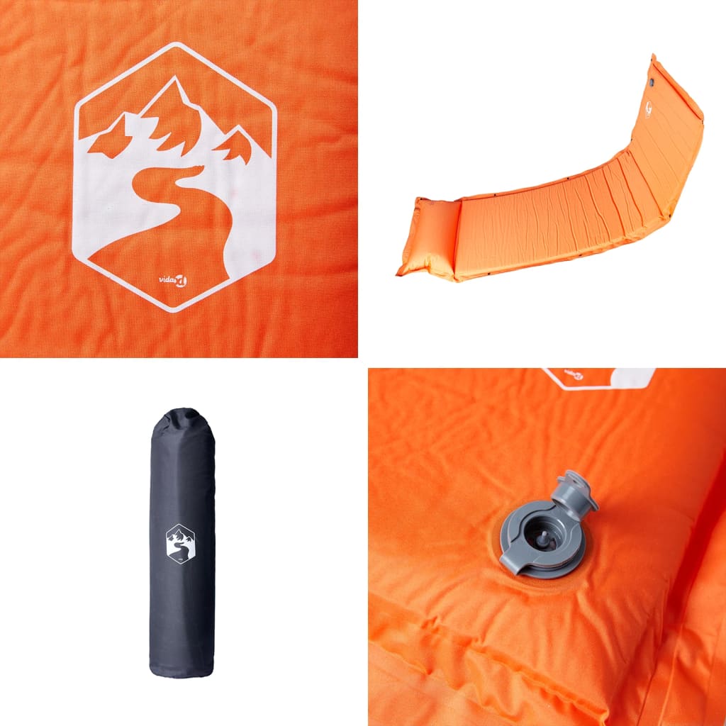vidaXL Self Inflating Camping Mattress with Pillow 1-Person Orange 5