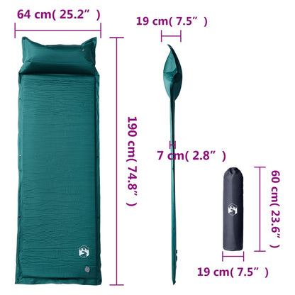 vidaXL Self Inflating Camping Mattress with Pillow 1-Person Green 6