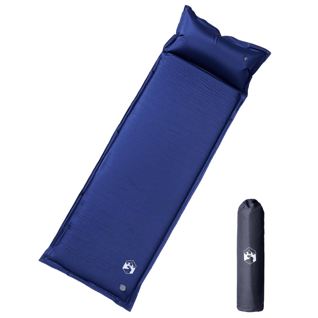 vidaXL Self Inflating Camping Mattress with Pillow 1-Person Navy Blue 1