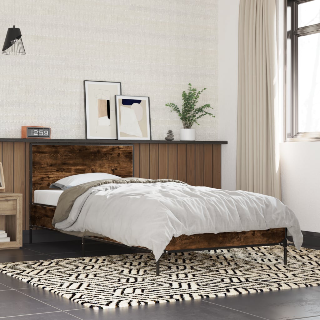 vidaXL Bed Frame without Mattress Smoked Oak 75x190 cm Small Single 1