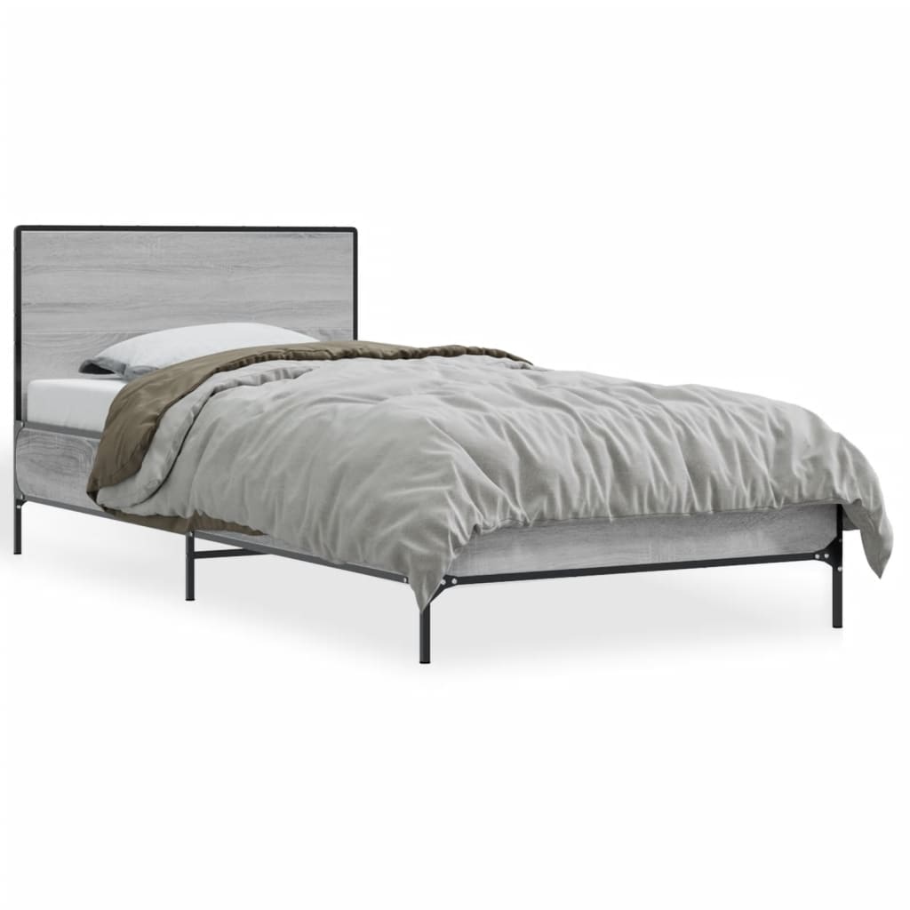 vidaXL Bed Frame without Mattress Grey Sonoma 75x190 cm Small Single 2