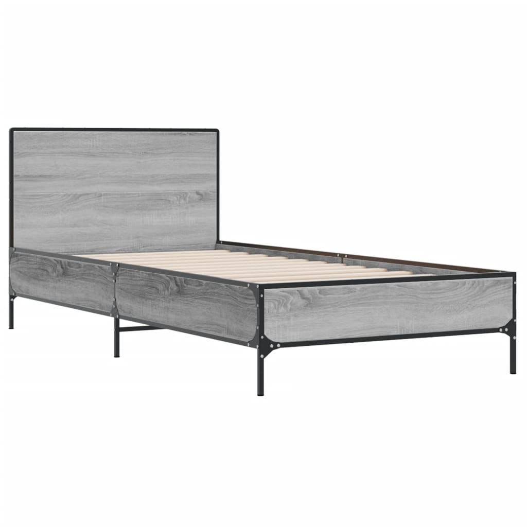 vidaXL Bed Frame without Mattress Grey Sonoma 75x190 cm Small Single 3