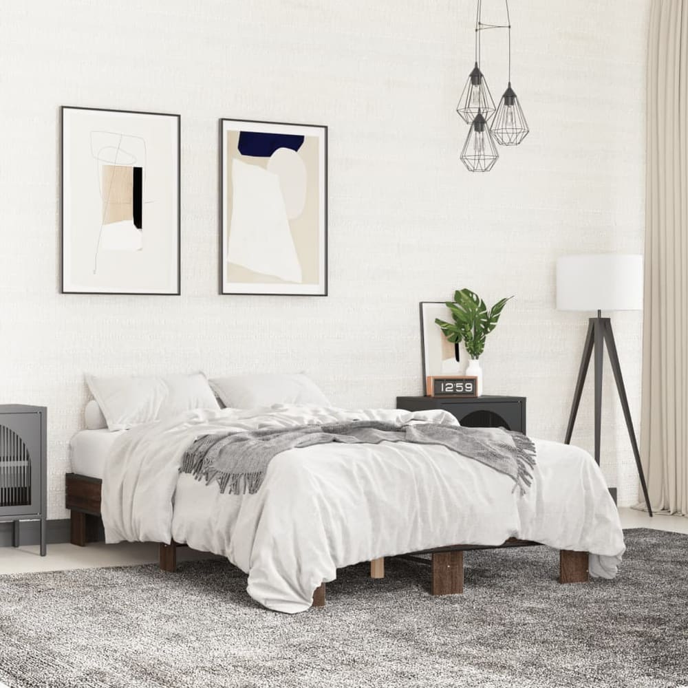 Bed Frame without Mattress Length Brown Oak