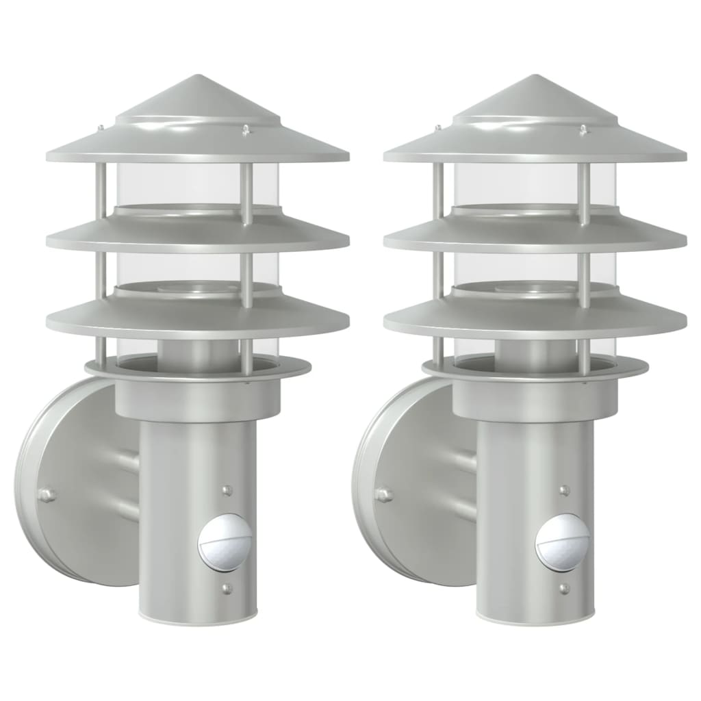 vidaXL Outdoor Wall Lights with Sensors 2pcs Silver Stainless Steel 2