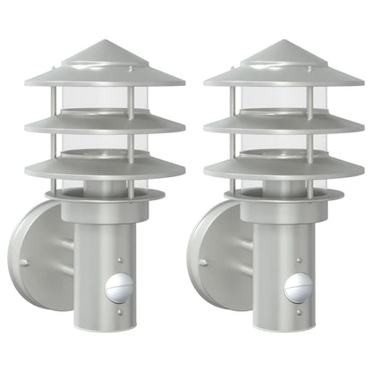 vidaXL Outdoor Wall Lights with Sensors 2pcs Silver Stainless Steel 2