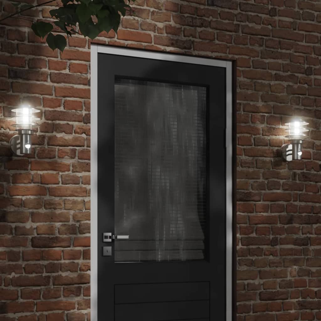 vidaXL Outdoor Wall Lights with Sensors 2pcs Silver Stainless Steel 1