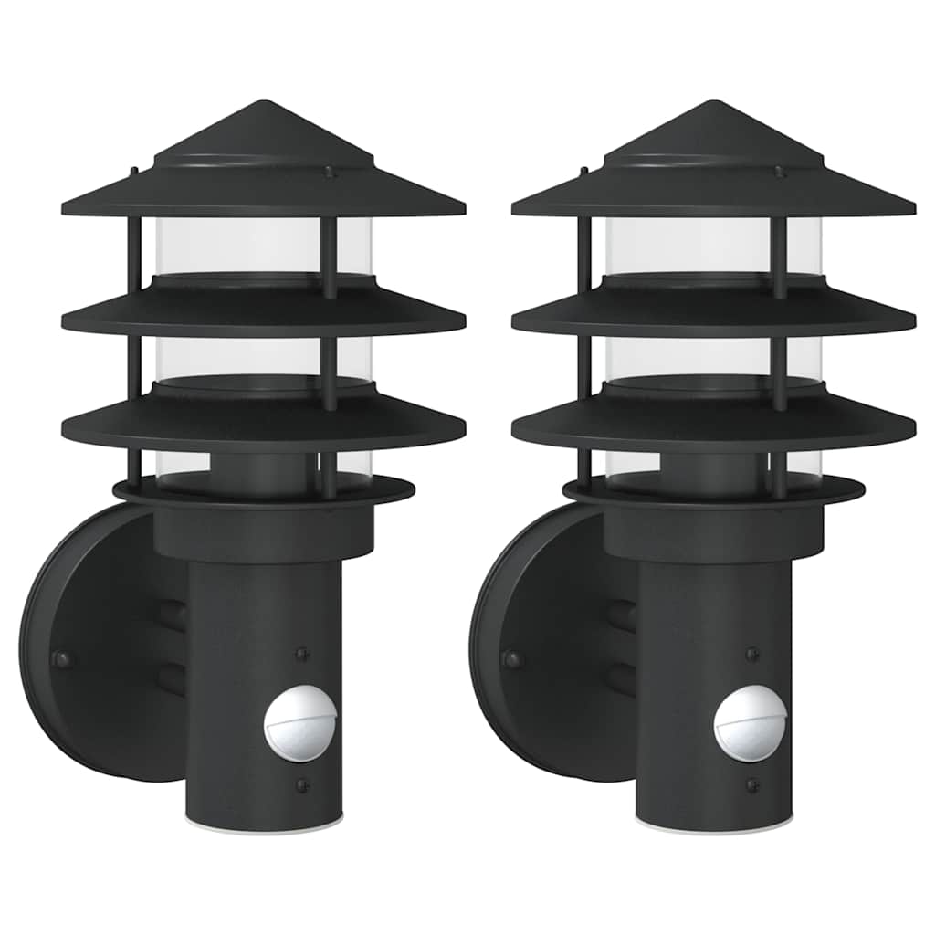 vidaXL Outdoor Wall Lights with Sensors 2pcs Black Stainless Steel 2