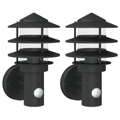 vidaXL Outdoor Wall Lights with Sensors 2pcs Black Stainless Steel 2