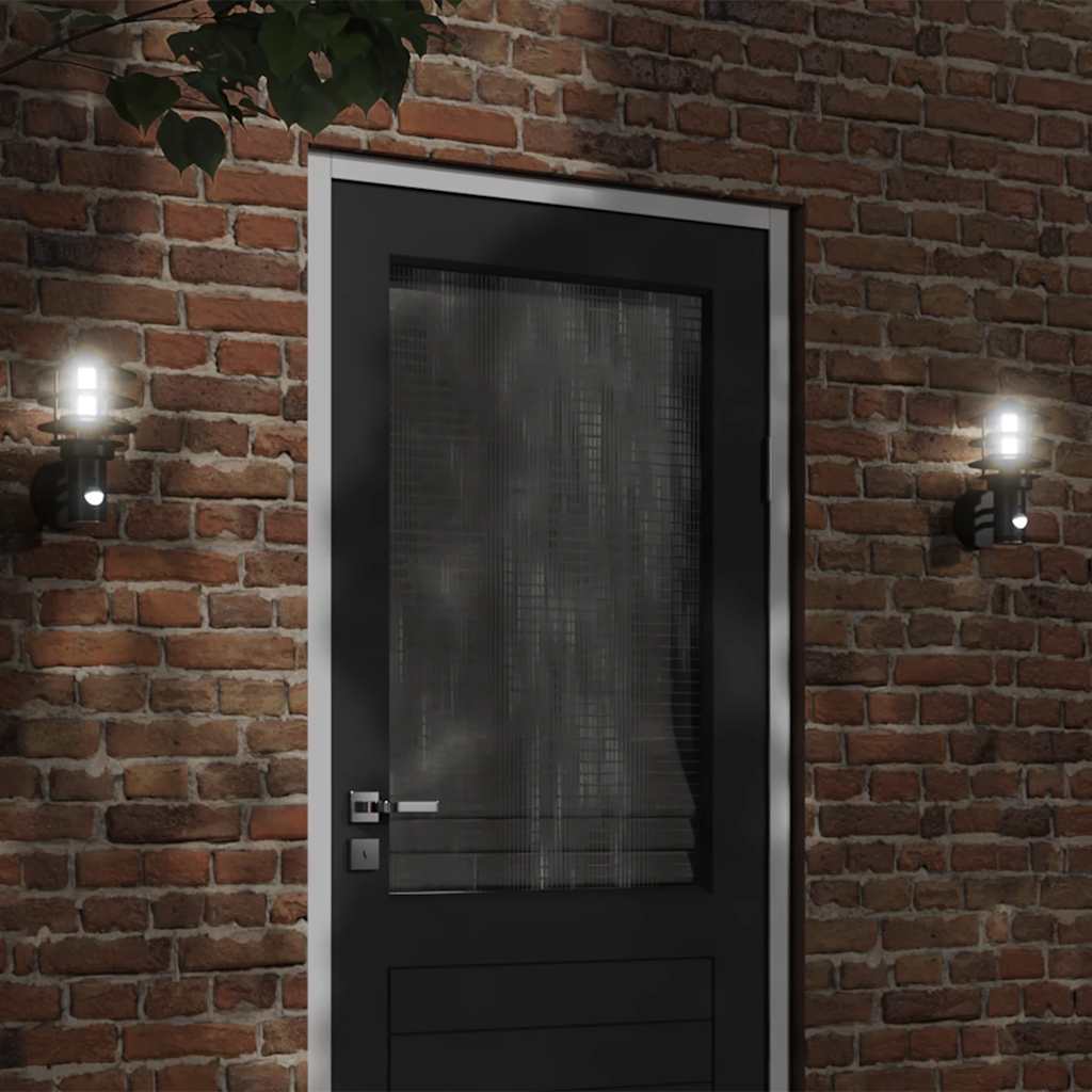 vidaXL Outdoor Wall Lights with Sensors 2pcs Black Stainless Steel 1