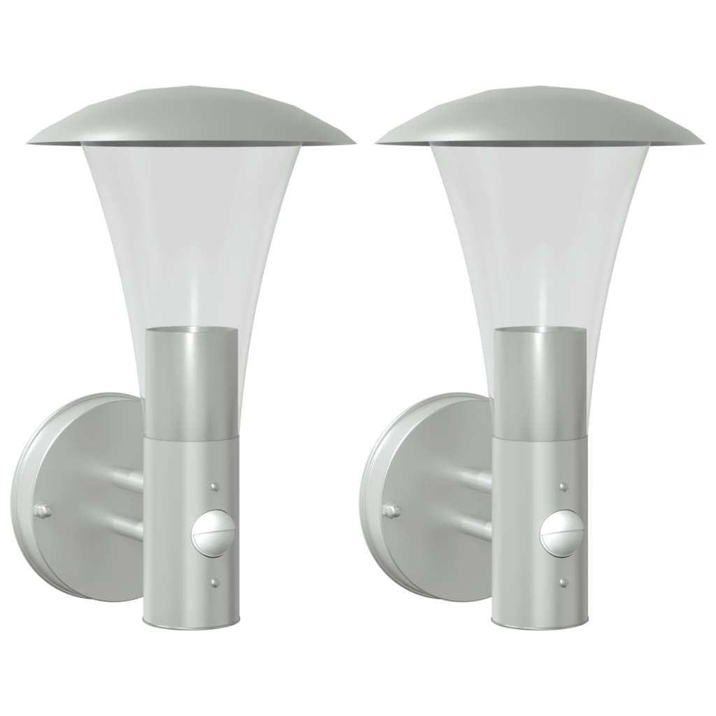 vidaXL Outdoor Wall Lights with Sensors 2pcs Silver Stainless Steel 2