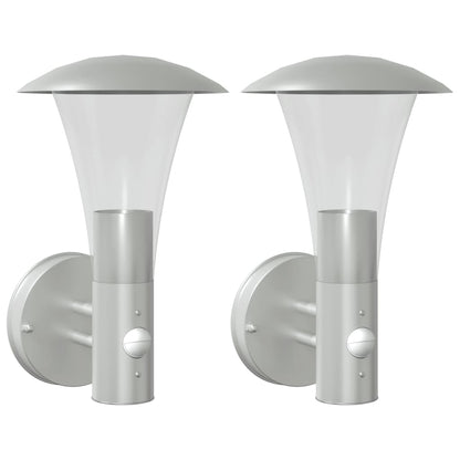 vidaXL Outdoor Wall Lights with Sensors 2pcs Silver Stainless Steel 2