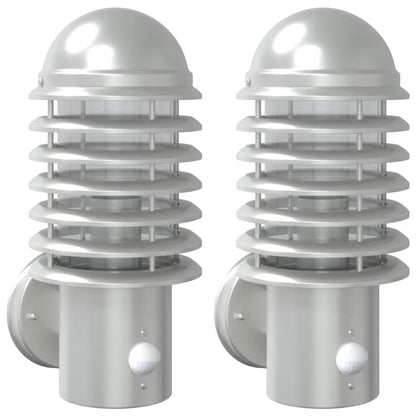 vidaXL Outdoor Wall Lights with Sensors 2pcs Silver Stainless Steel 2